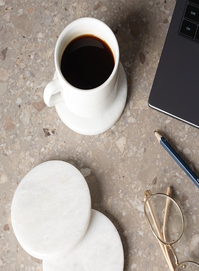 BCS Marble Coasters Set of 6 - Premium White Stone Coasters for Drinks with Holder - Cup Mats for Coffee, Tea, Beer, Wine - Elegant Table Decor for Home, Office, Dining - Image 4